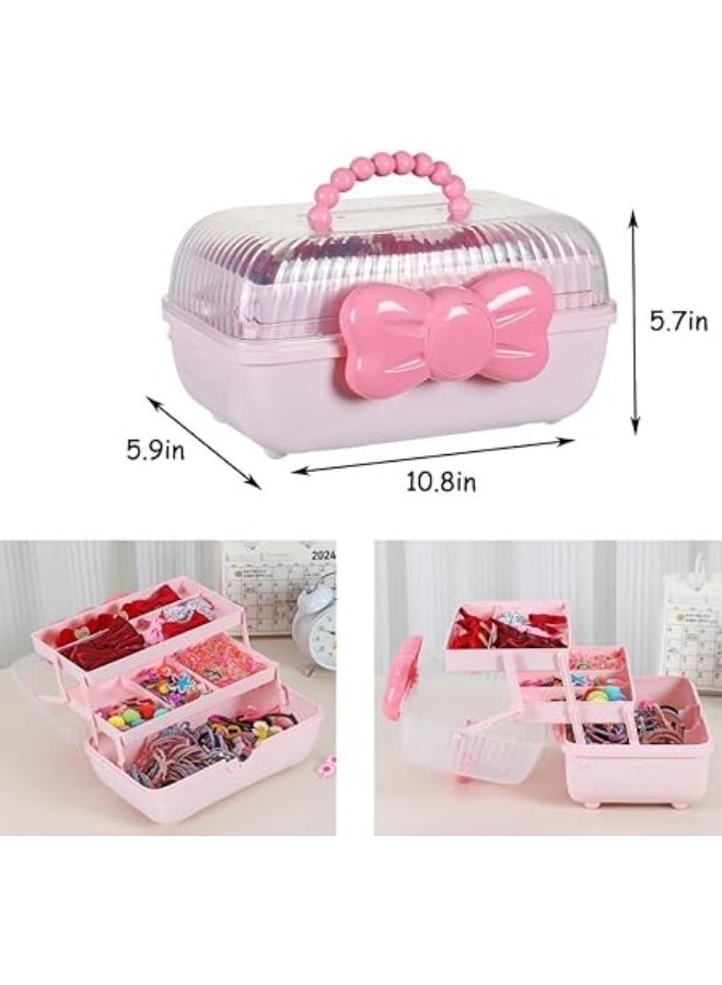 Cute Hair Accessories Organizer 3-Layers Kids Jewelry Storage Box Plastic Hair Accessories holder for Girls (Purple) - Image 2